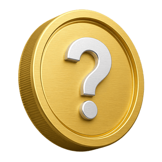 Decoratief 3D-element op de FAQ-pagina in de vorm van een gouden munt met vraagteken